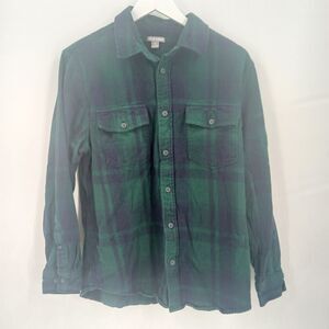 Falls Creek womans Green Plaid Flannel Button Down Shirt - Size Medium